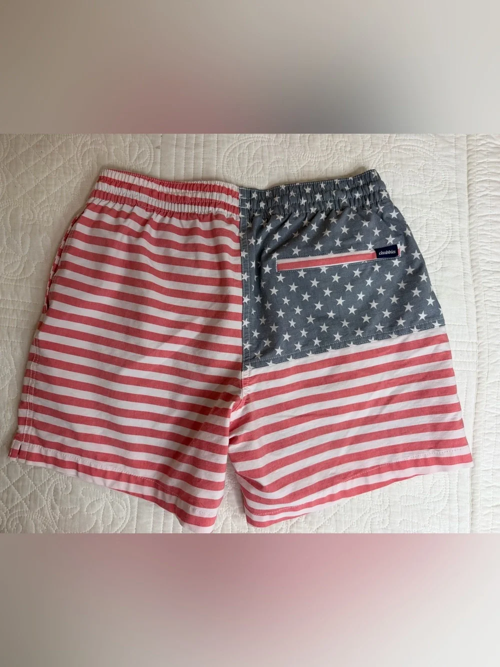 Chubbies Swim Trunks Men Small 5.5 Inch Blue Red Flag 4th July Brief Mesh Liner